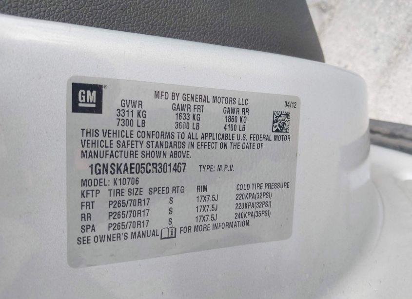 Photo 8 of 2012 Chevrolet Tahoe LS (VIN 1GNSKAE05CR301467)