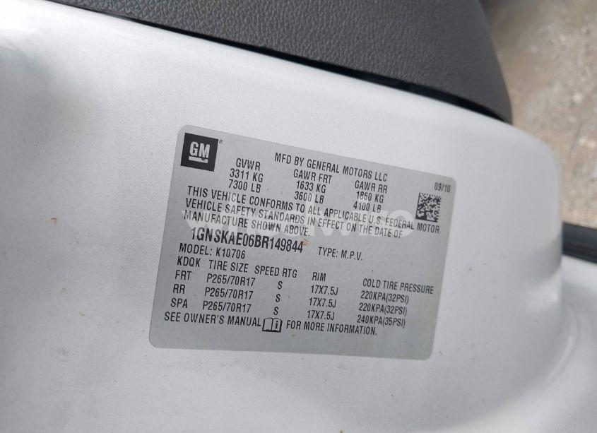 Photo 9 of 2011 Chevrolet Tahoe LS (VIN 1GNSKAE06BR149844)