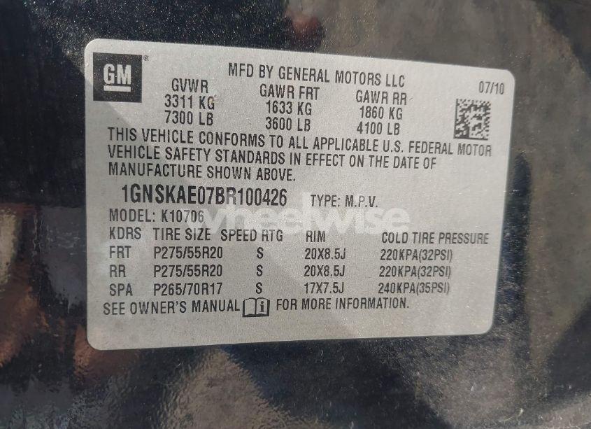 Photo 9 of 2011 Chevrolet Tahoe LS (VIN 1GNSKAE07BR100426)