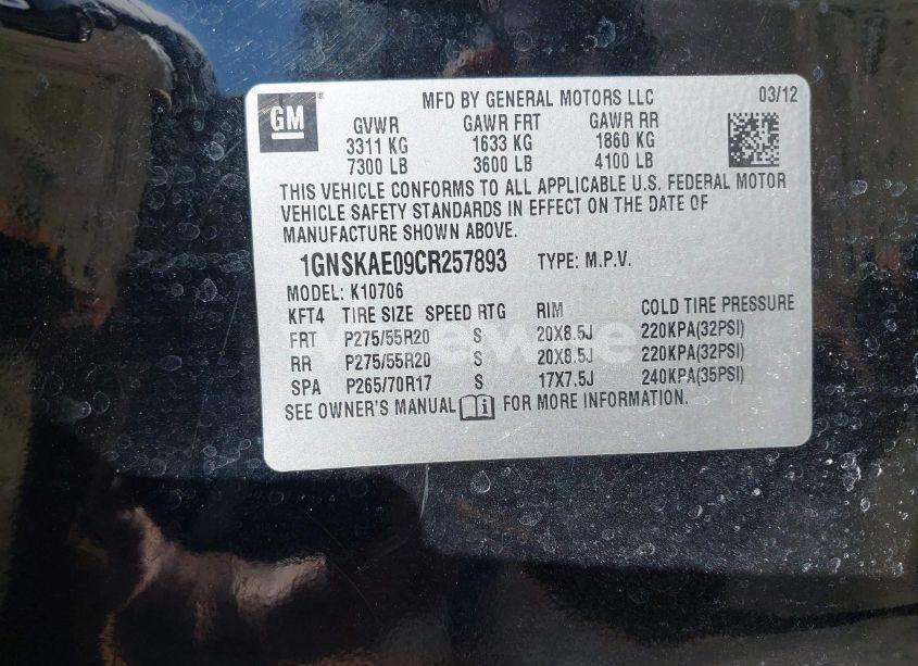 Photo 9 of 2012 Chevrolet Tahoe LS (VIN 1GNSKAE09CR257893)