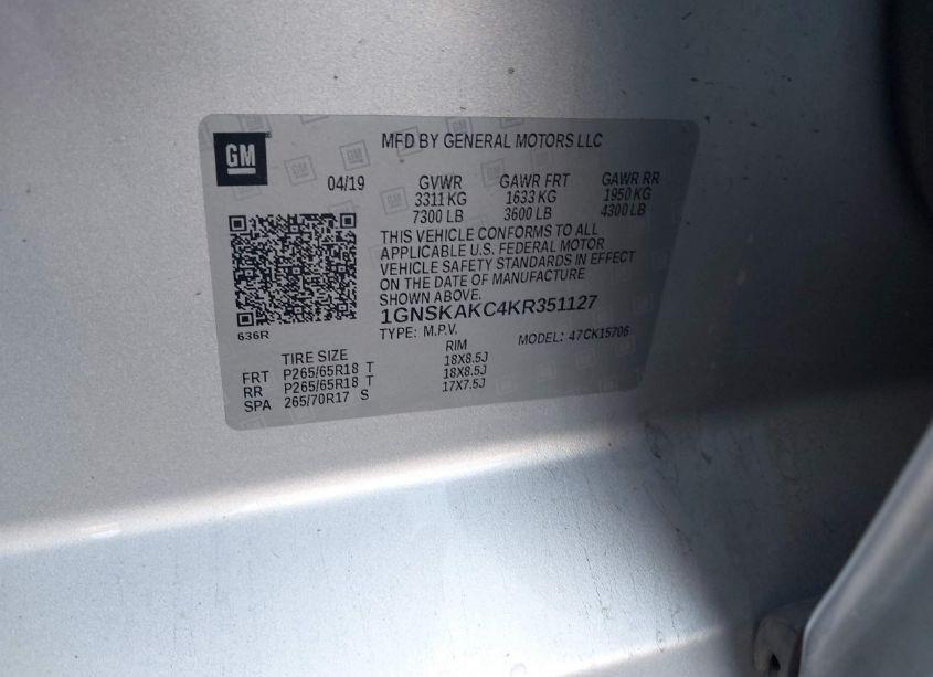 Photo 9 of 2019 Chevrolet Tahoe LS (VIN 1GNSKAKC4KR351127)