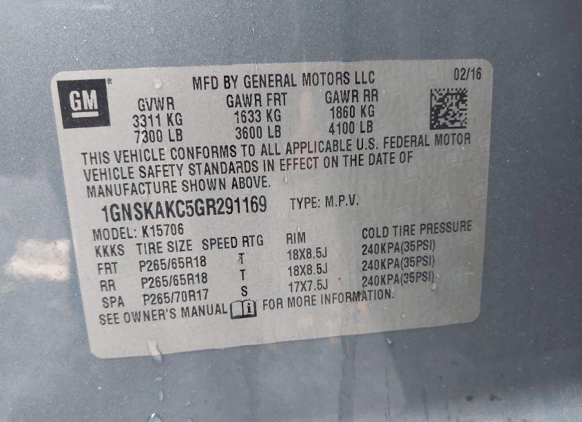 Photo 9 of 2016 Chevrolet Tahoe LS (VIN 1GNSKAKC5GR291169)