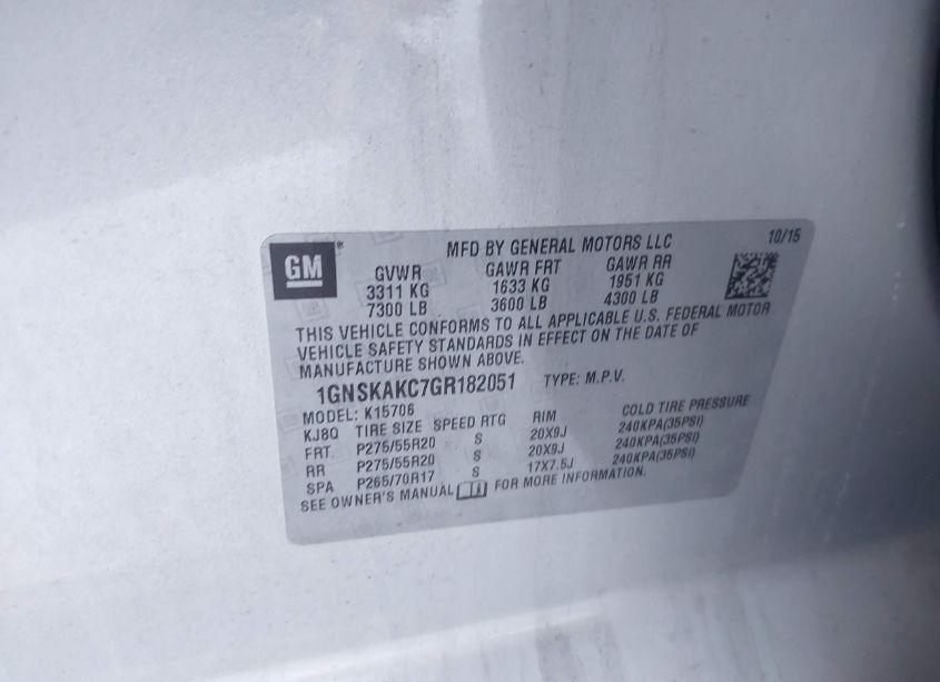 Photo 9 of 2016 Chevrolet Tahoe LS (VIN 1GNSKAKC7GR182051)