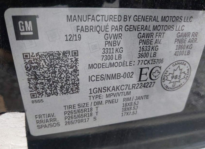 Photo 9 of 2020 Chevrolet Tahoe 4WD LS (VIN 1GNSKAKC7LR224227)