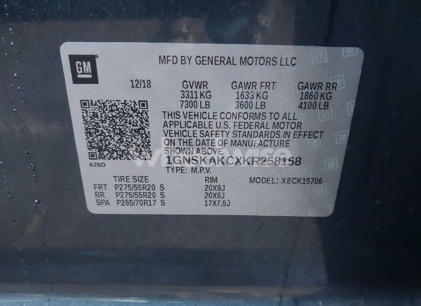 Photo 9 of 2019 Chevrolet Tahoe LS (VIN 1GNSKAKCXKR258158)