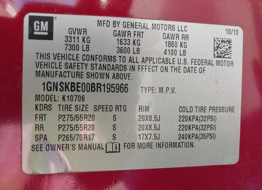 Photo 9 of 2011 Chevrolet Tahoe LT (VIN 1GNSKBE00BR195966)