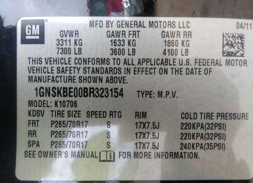 Photo 9 of 2011 Chevrolet Tahoe LT (VIN 1GNSKBE00BR323154)