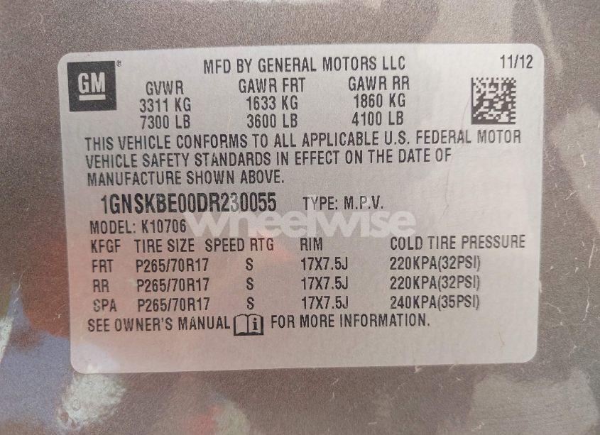 Photo 9 of 2013 Chevrolet Tahoe LT (VIN 1GNSKBE00DR230055)