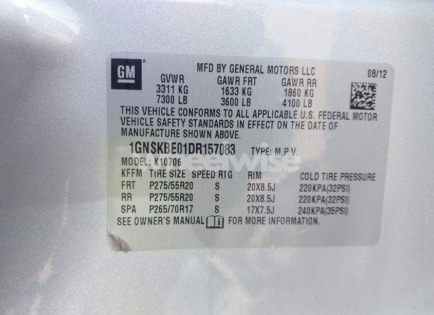 Photo 9 of 2013 Chevrolet Tahoe LT (VIN 1GNSKBE01DR157083)