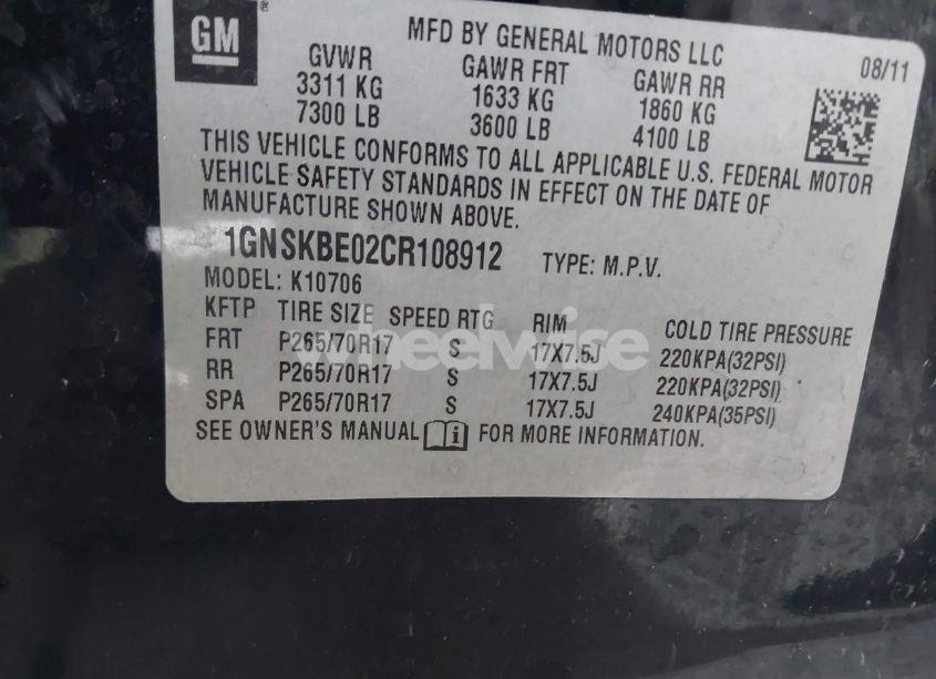 Photo 9 of 2012 Chevrolet Tahoe LT (VIN 1GNSKBE02CR108912)