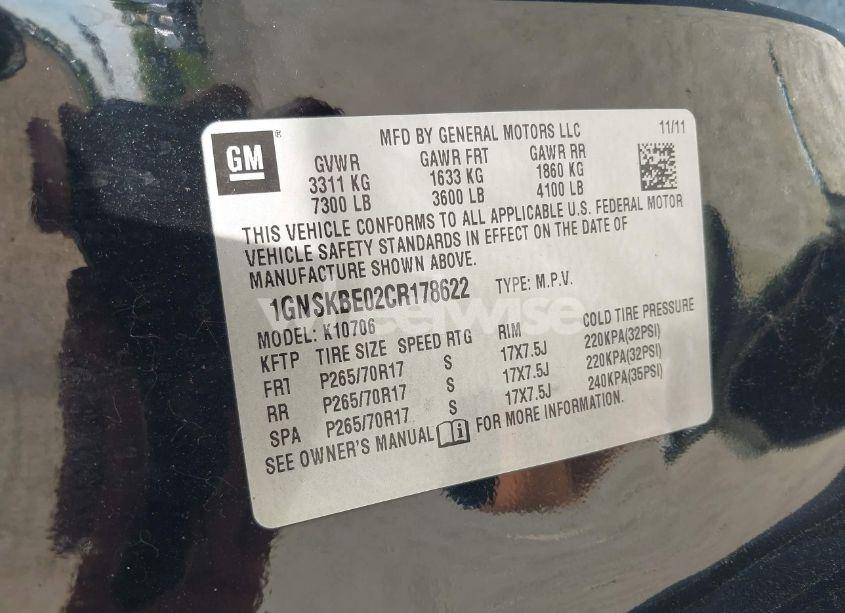 Photo 9 of 2012 Chevrolet Tahoe LT (VIN 1GNSKBE02CR178622)