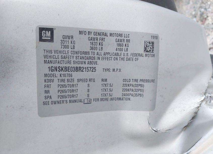 Photo 9 of 2011 Chevrolet Tahoe LT (VIN 1GNSKBE03BR215725)