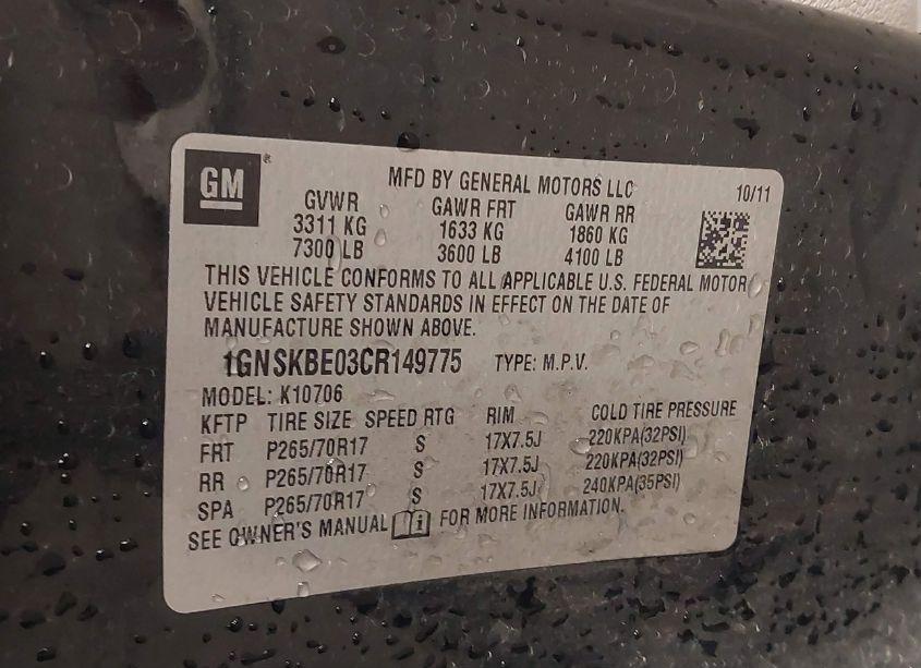 Photo 9 of 2012 Chevrolet Tahoe LT (VIN 1GNSKBE03CR149775)