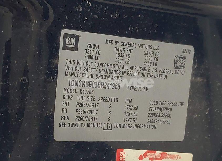 Photo 9 of 2012 Chevrolet Tahoe LT (VIN 1GNSKBE03CR241968)