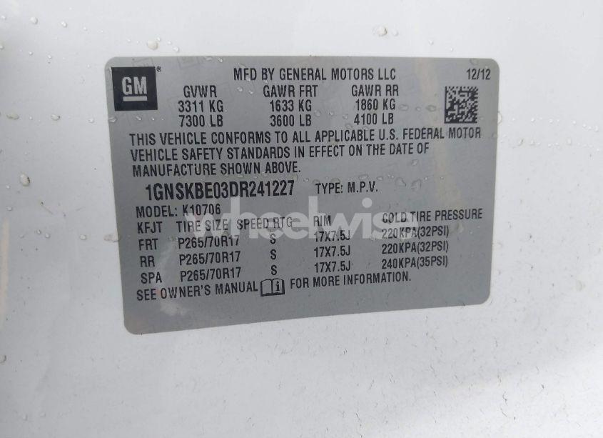 Photo 9 of 2013 Chevrolet Tahoe LT (VIN 1GNSKBE03DR241227)