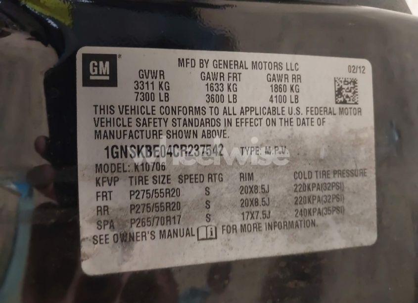 Photo 9 of 2012 Chevrolet Tahoe LT (VIN 1GNSKBE04CR237542)