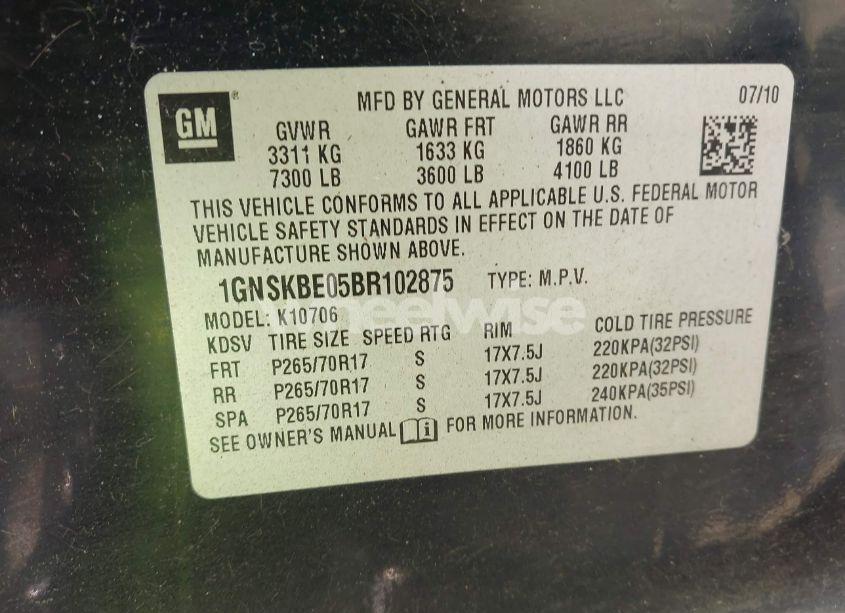 Photo 9 of 2011 Chevrolet Tahoe LT (VIN 1GNSKBE05BR102875)