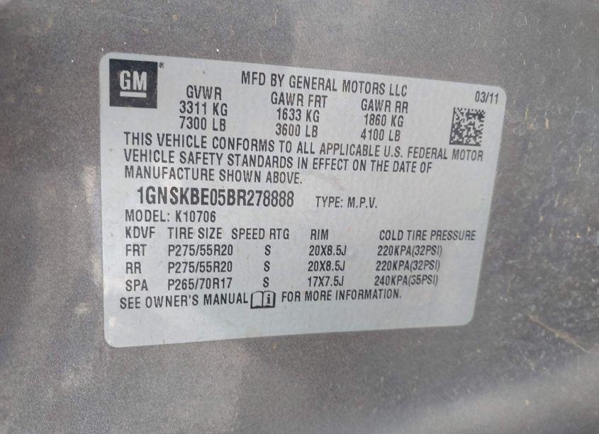 Photo 9 of 2011 Chevrolet Tahoe LT (VIN 1GNSKBE05BR278888)