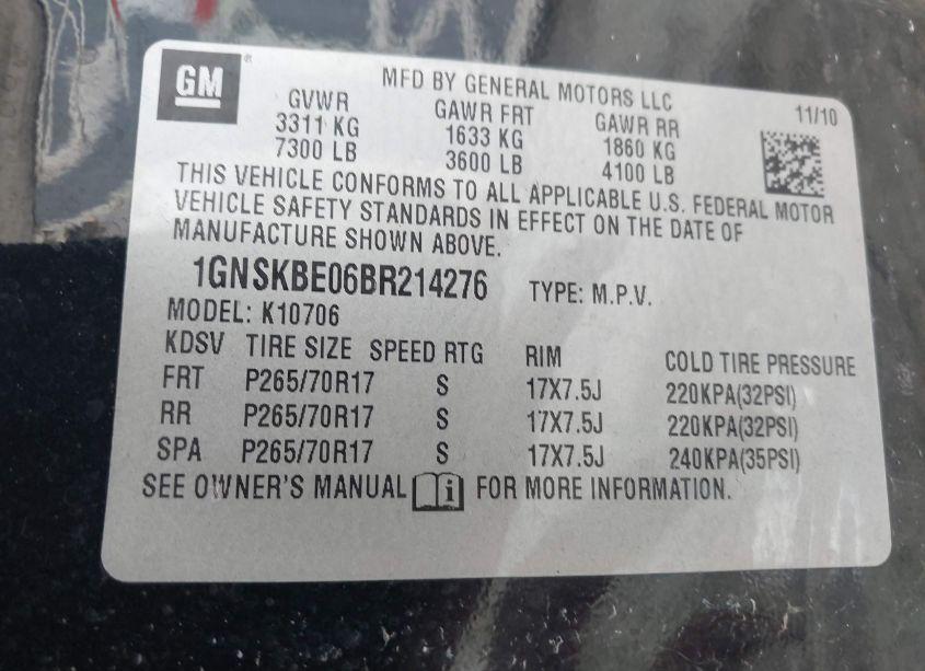 Photo 9 of 2011 Chevrolet Tahoe LT (VIN 1GNSKBE06BR214276)