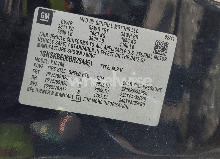 Photo 9 of 2011 Chevrolet Tahoe LT (VIN 1GNSKBE06BR264451)