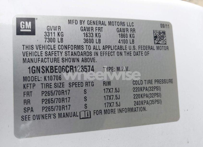 Photo 9 of 2012 Chevrolet Tahoe LT (VIN 1GNSKBE06CR123574)