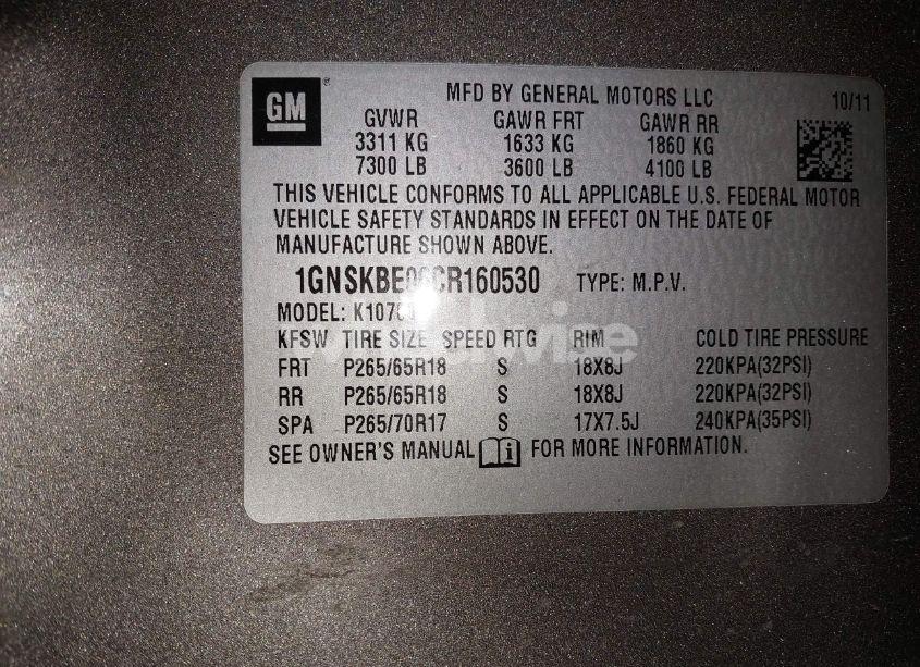 Photo 9 of 2012 Chevrolet Tahoe LT (VIN 1GNSKBE06CR160530)