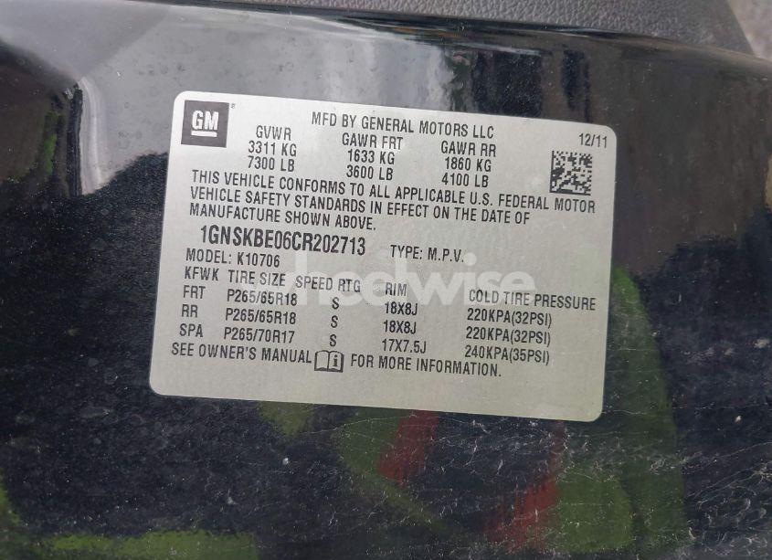 Photo 9 of 2012 Chevrolet Tahoe LT (VIN 1GNSKBE06CR202713)