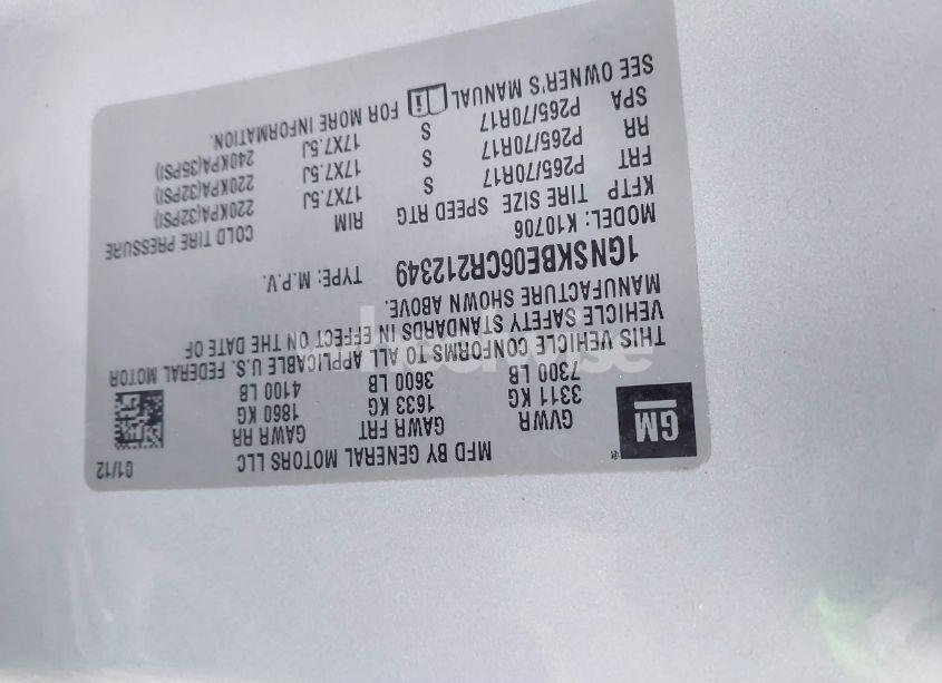 Photo 9 of 2012 Chevrolet Tahoe LT (VIN 1GNSKBE06CR212349)