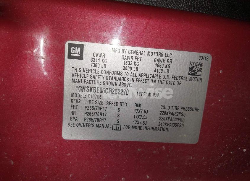 Photo 8 of 2012 Chevrolet Tahoe LT (VIN 1GNSKBE06CR252270)