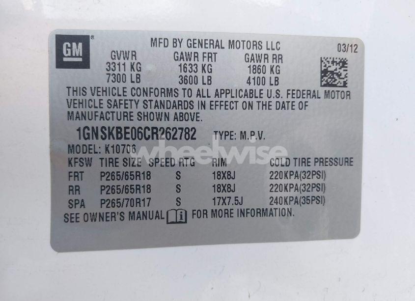 Photo 9 of 2012 Chevrolet Tahoe LT (VIN 1GNSKBE06CR262782)