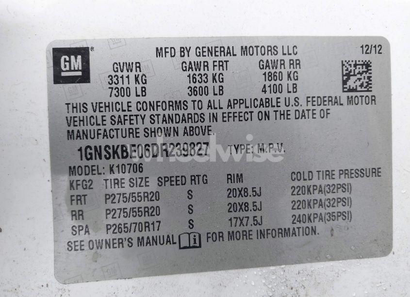 Photo 9 of 2013 Chevrolet Tahoe LT (VIN 1GNSKBE06DR239827)