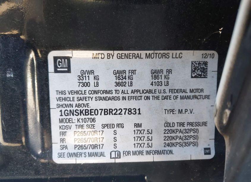 Photo 9 of 2011 Chevrolet Tahoe LT (VIN 1GNSKBE07BR227831)