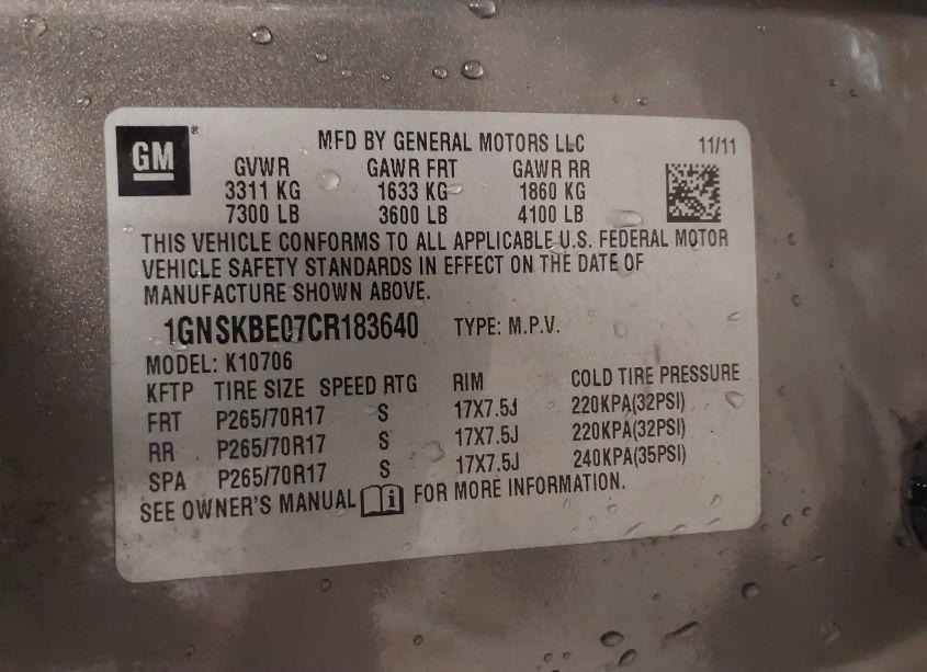 Photo 9 of 2012 Chevrolet Tahoe LT (VIN 1GNSKBE07CR183640)