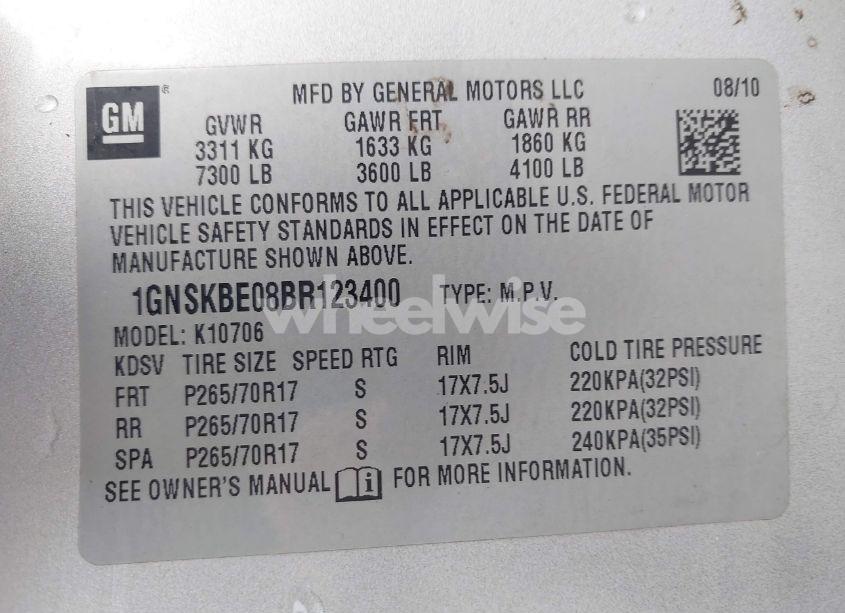 Photo 9 of 2011 Chevrolet Tahoe LT (VIN 1GNSKBE08BR123400)