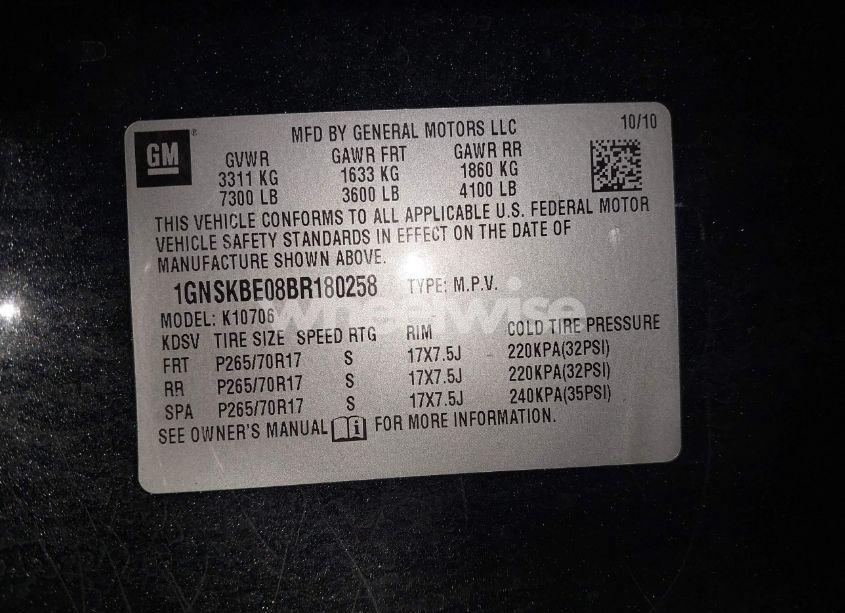 Photo 9 of 2011 Chevrolet Tahoe LT (VIN 1GNSKBE08BR180258)