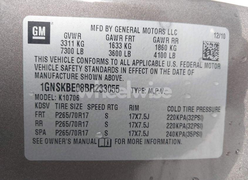 Photo 9 of 2011 Chevrolet Tahoe LT (VIN 1GNSKBE08BR233055)