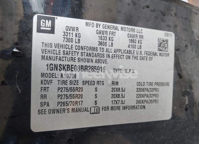 Photo 9 of 2011 Chevrolet Tahoe LT (VIN 1GNSKBE08BR285916)