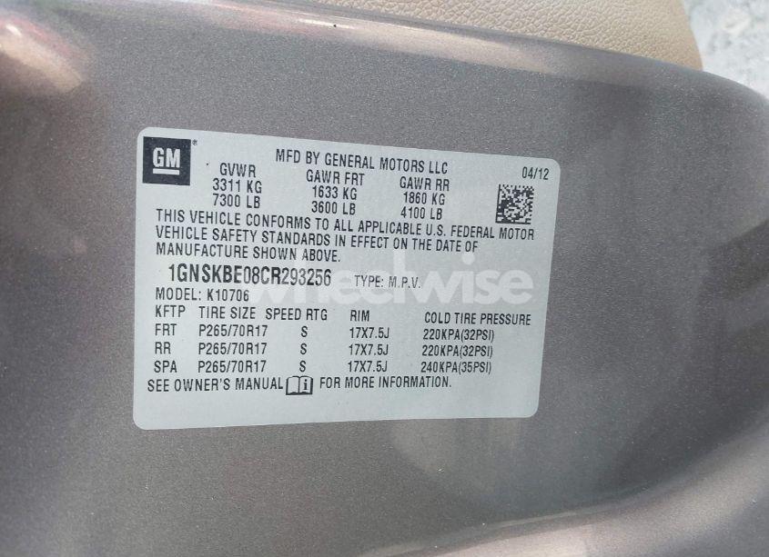 Photo 9 of 2012 Chevrolet Tahoe LT (VIN 1GNSKBE08CR293256)