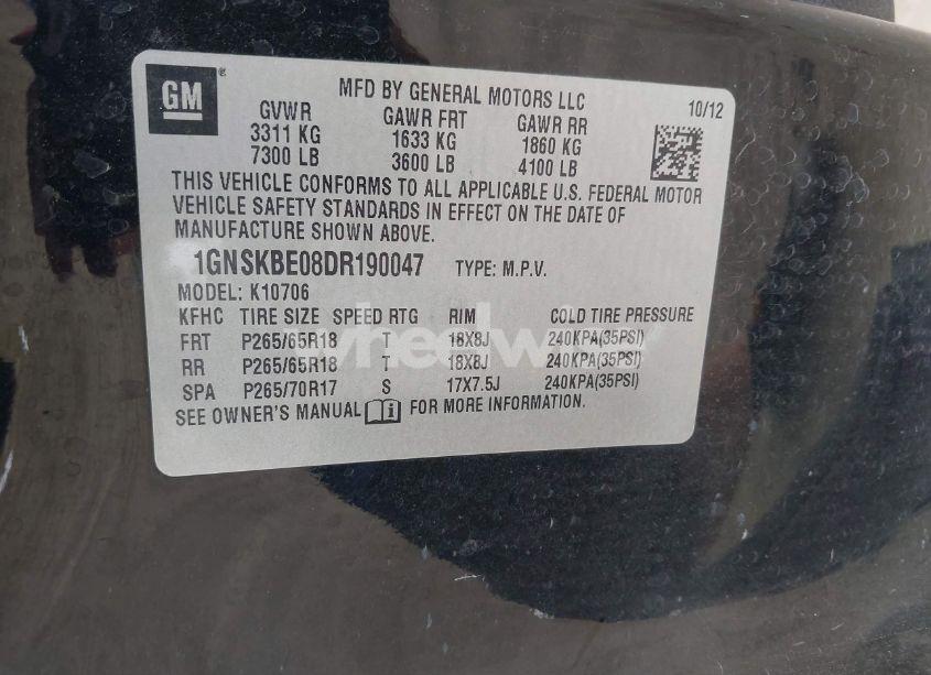 Photo 9 of 2013 Chevrolet Tahoe LT (VIN 1GNSKBE08DR190047)