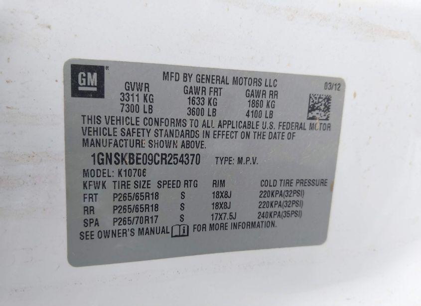 Photo 9 of 2012 Chevrolet Tahoe LT (VIN 1GNSKBE09CR254370)