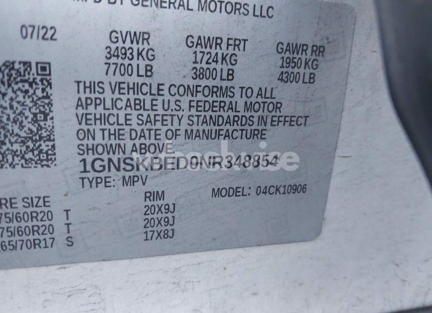 Photo 9 of 2022 Chevrolet Suburban 4WD LS (VIN 1GNSKBED0NR348854)