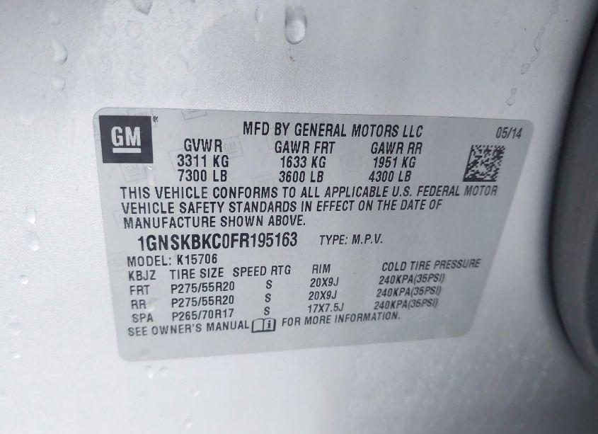 Photo 9 of 2015 Chevrolet Tahoe LT (VIN 1GNSKBKC0FR195163)
