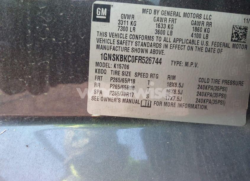 Photo 9 of 2015 Chevrolet Tahoe LT (VIN 1GNSKBKC0FR526744)
