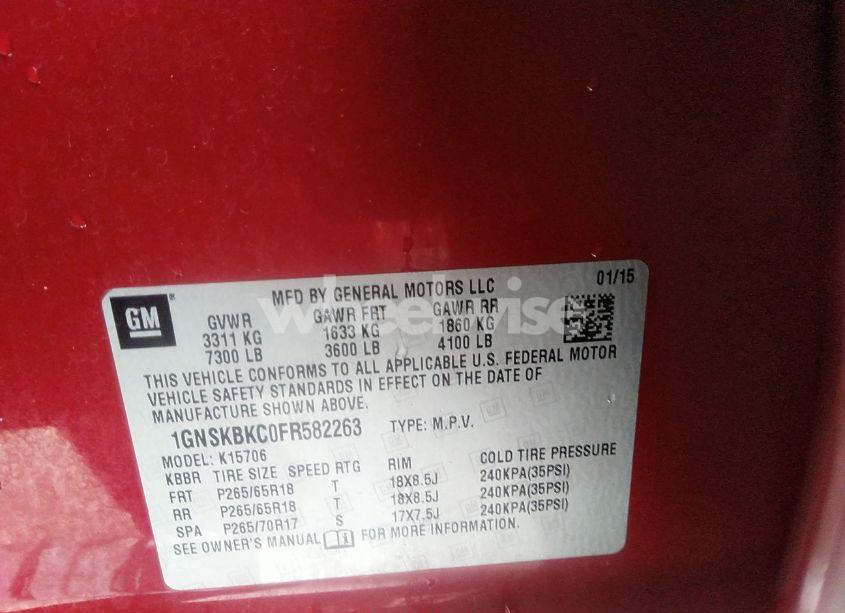 Photo 9 of 2015 Chevrolet Tahoe LT (VIN 1GNSKBKC0FR582263)