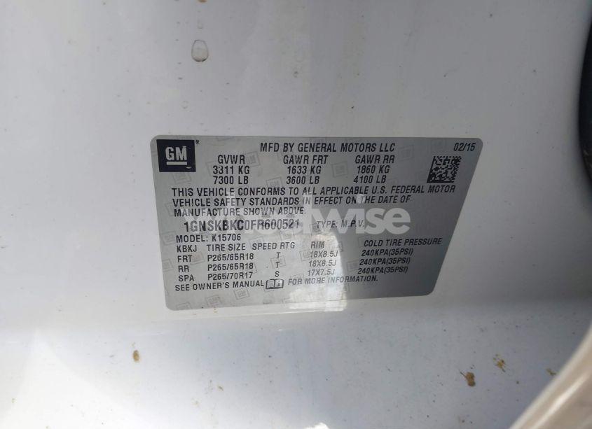 Photo 9 of 2015 Chevrolet Tahoe LT (VIN 1GNSKBKC0FR600521)