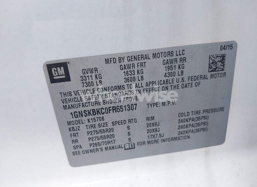 Photo 9 of 2015 Chevrolet Tahoe LT (VIN 1GNSKBKC0FR651307)