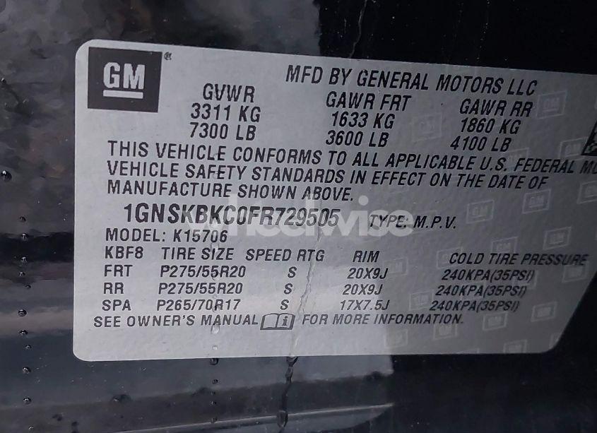 Photo 9 of 2015 Chevrolet Tahoe LT (VIN 1GNSKBKC0FR729505)