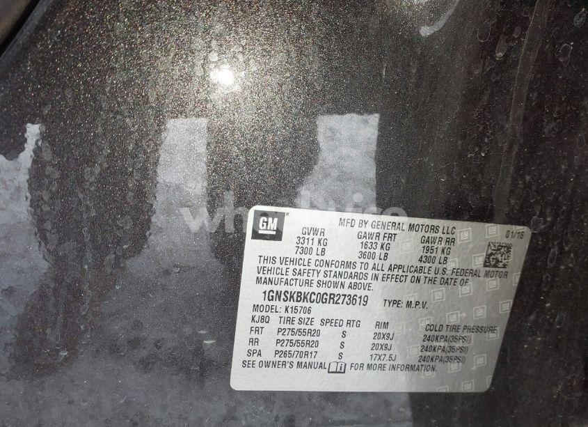 Photo 9 of 2016 Chevrolet Tahoe LT (VIN 1GNSKBKC0GR273619)