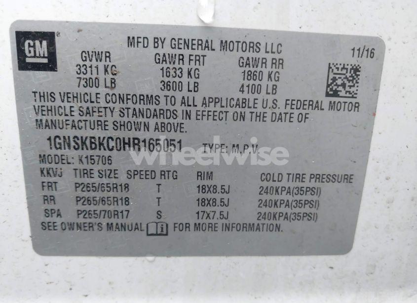 Photo 9 of 2017 Chevrolet Tahoe LT (VIN 1GNSKBKC0HR165051)