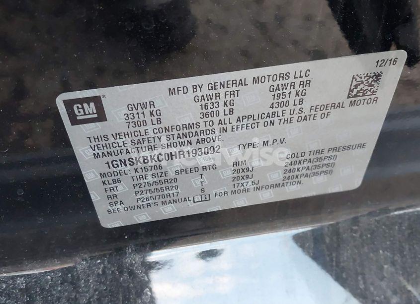 Photo 9 of 2017 Chevrolet Tahoe LT (VIN 1GNSKBKC0HR193092)